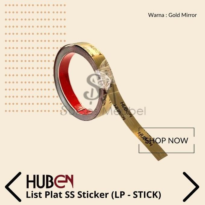LP - STICK GOLD MIRROR (5 MTR) HUBEN / LIST PLAT STRIP STICKER SS HUBEN 5 METER