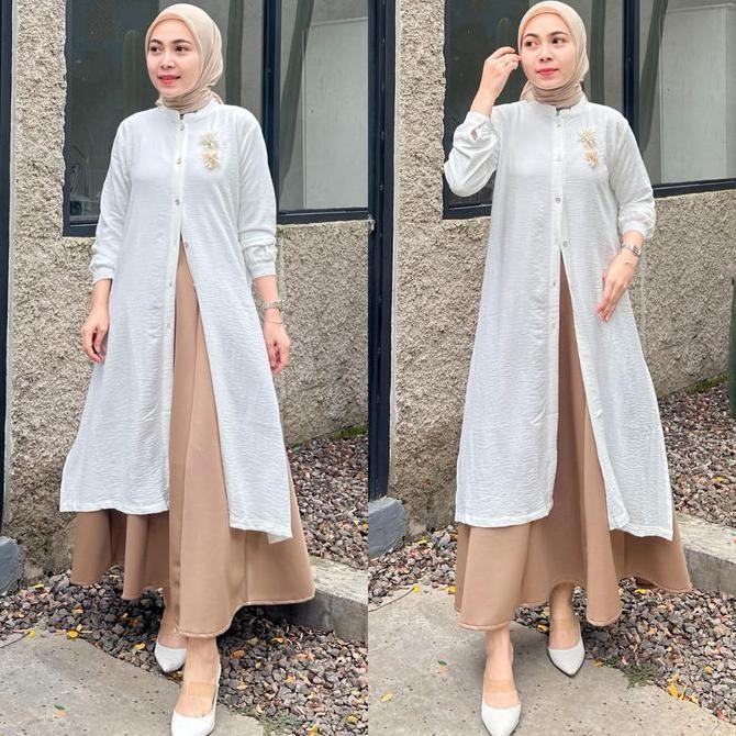 ALIKA LONG TUNIC | Tunik Rayon Crinkle | Panjang polos murahh | Muslim Airflow Wanita | Tunik Lebara
