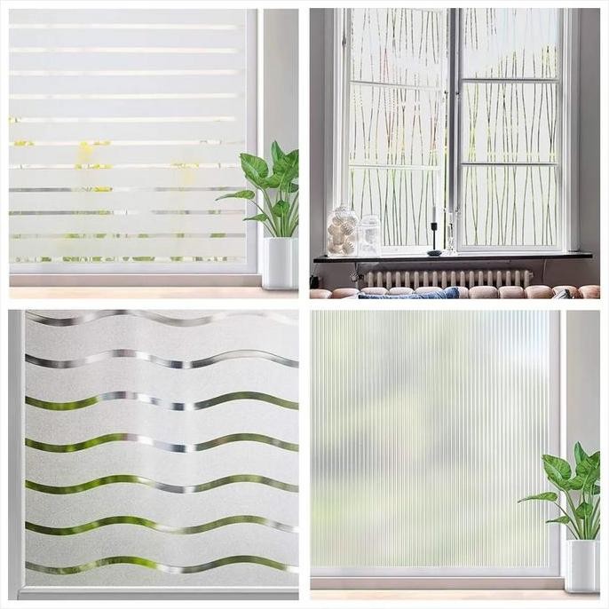 Sticker / Stiker Kaca Film Sandblast Sunblast Aneka Motif Bambu / Garis / Kotak 3D Kertas