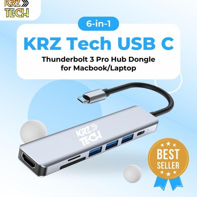 6 In 1 Krz Tech Usb C Thunderbolt 3 Pro Hub Dongle For Macbook/Laptop