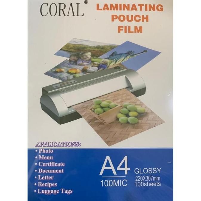 

ready !!! Plastik Laminating Pouch Film Glosy Clear A4 100mic CORAL