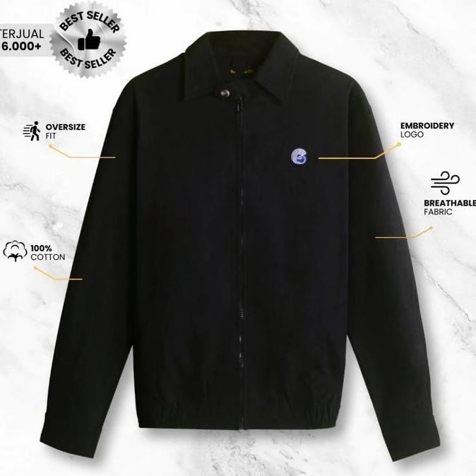 Murah Guten Inc - Jaket Trucker Pria Fraser Black Harrington Jacket Twill
