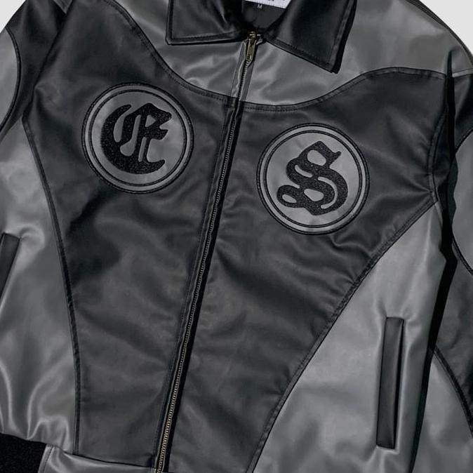 Murah Evilspirit Leather Jacket - Tursty Black Gray Unisex Jaket Pria Wanita Kulit Panjang Tebal Zip