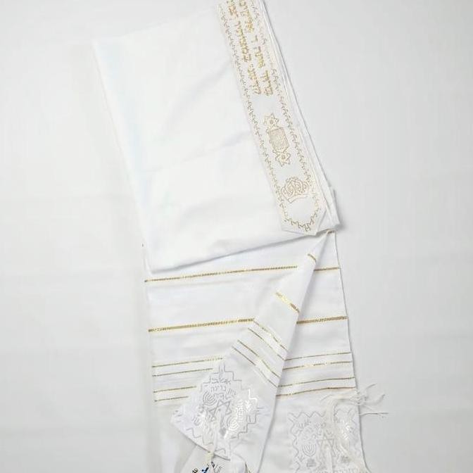 Selendang Doa WHITE GOLD ACRYLIC Tallit by Israel (Kosher)