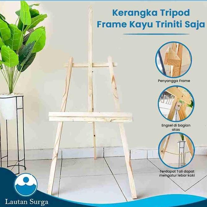 

ready Stand Tripod Wooden Easel Tripod Kayu Standing Lukis Papan Bunga Foto