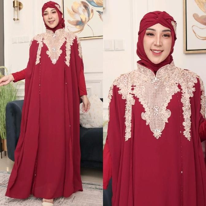 Abaya/Kaftan Aurelie Mewah Elegan Dewasa Muslim/Dres Kondangan Lebaran Cerutty Bebydoll Premium Best