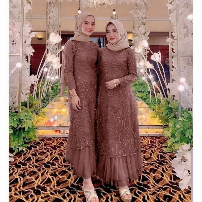 GAMIS GERALDINE BRUKAT TILE MUTIARA/GAMIS MUSLIM KONDANGAN PESTA gamissilkld130jumbo