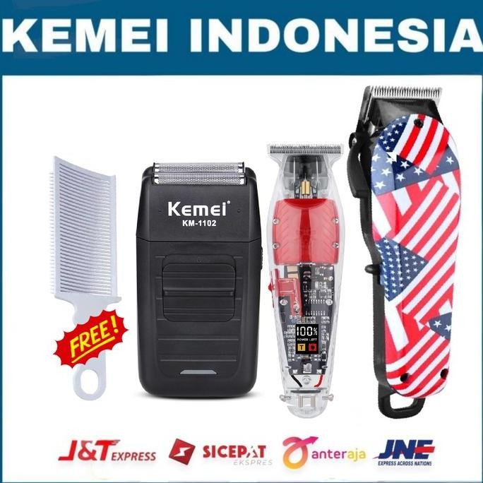Terlaris Paket Bundling Alat Cukur Kemei Km-830 Kemei Km-1102 Kemei Km-204