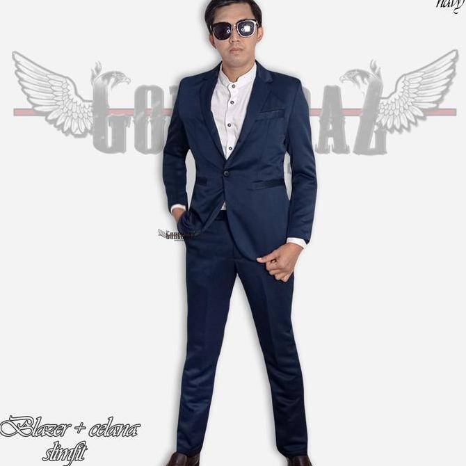 GORGORAZ stelan jas blazer celana set hitam mocca navy maroon slimfit pria keren realpic murah