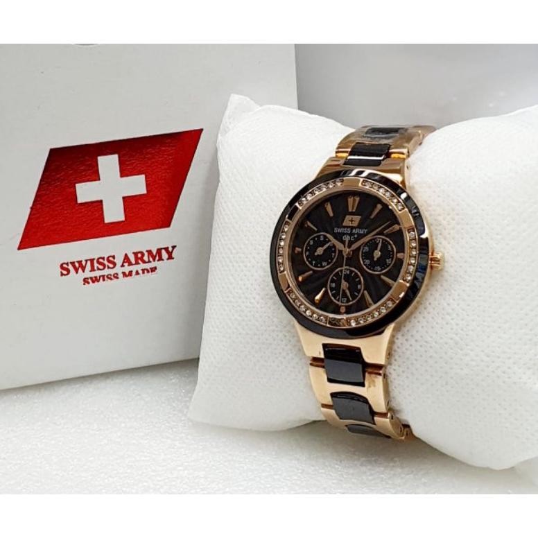 Jam Tangan Wanita Swiss Original Army Crono Aktif Anti Air Terbaru / Jam Tangan Cewek Swiss Garansi 
