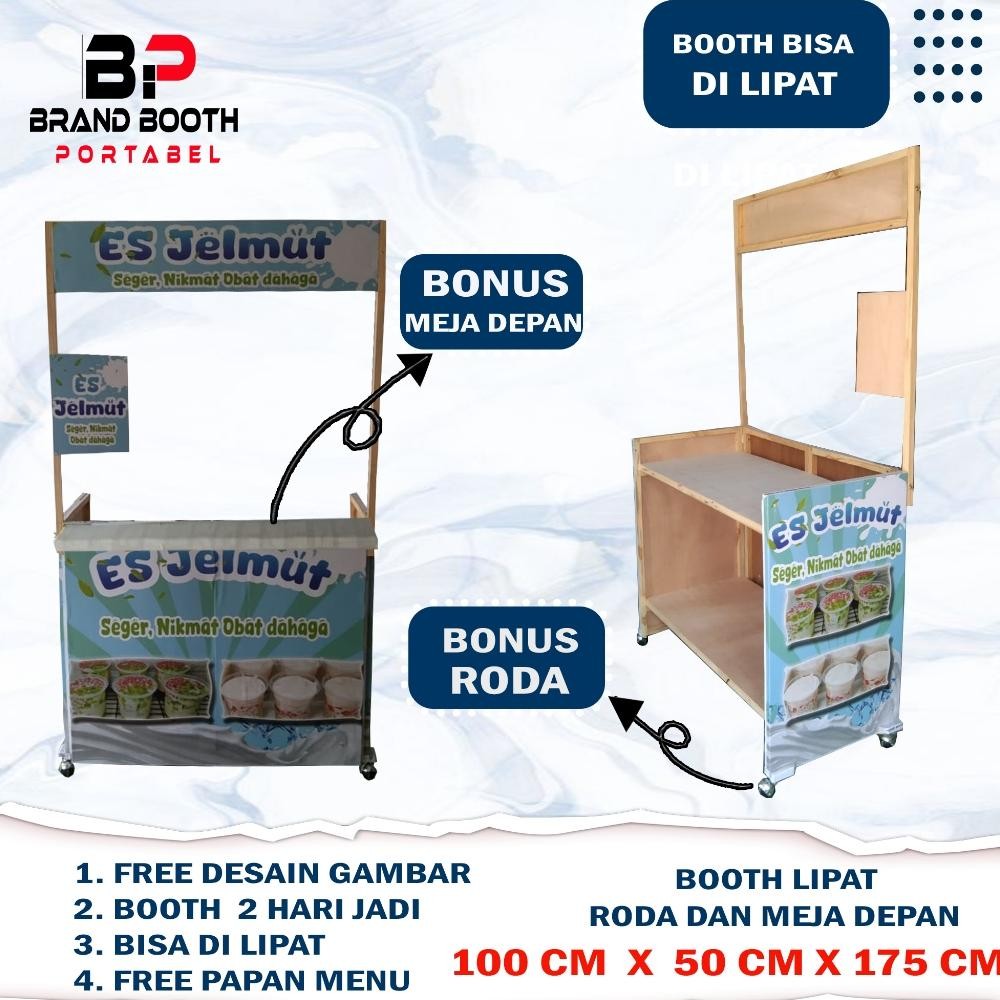 xenn booth roda/booth rak depan/100 x 50 x 175 / gerobak lipat / meja lipat / standar / meja kompor/