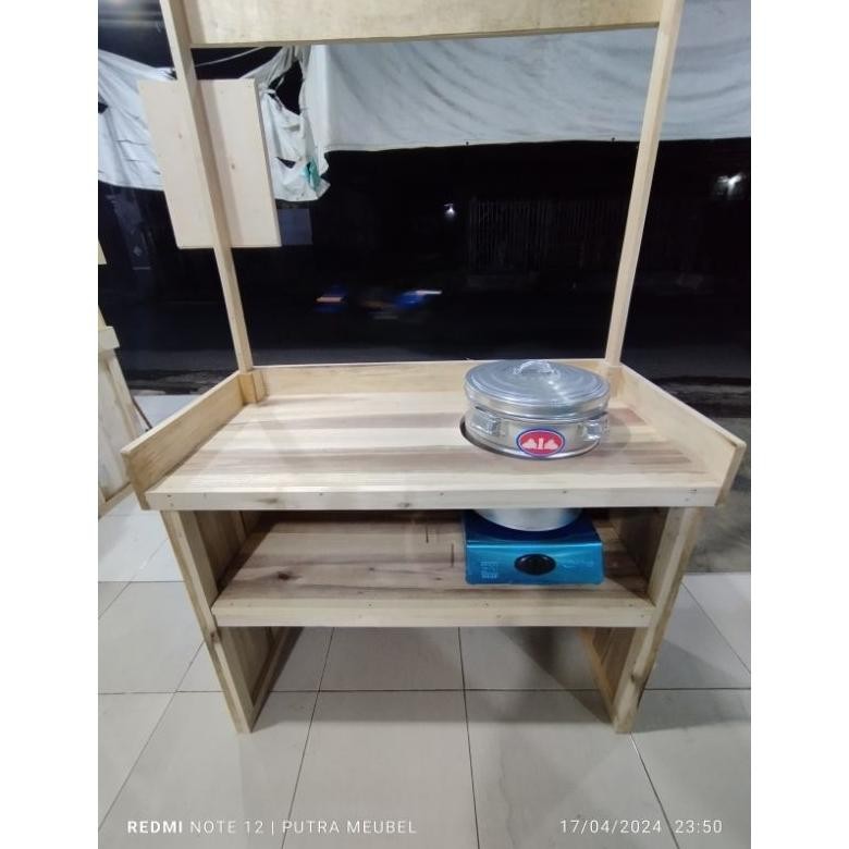 xenn custom ukuran lubang maximal d36 cm / meja gerobak baso ikan lipat full kayu | polosan