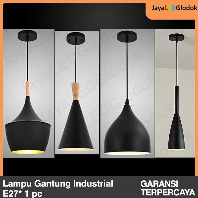 Murah Lampu Gantung Minimalis Industrial Mini Bar Cafe Hitam Kayu Hias 1