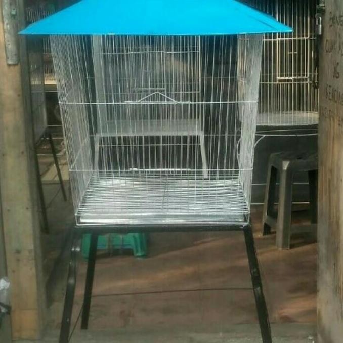 Kandang burung besi Limas besar pake kaki komlit tangkringan makan min