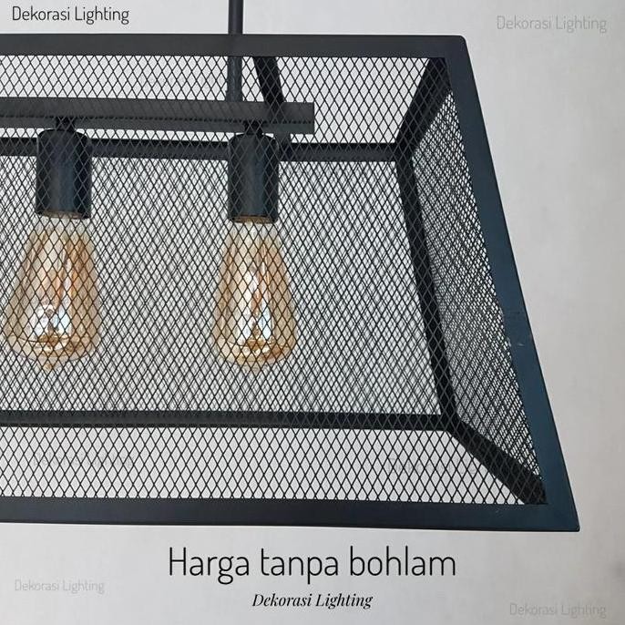 Lampu gantung industrial jaring panjang 80cm 4 lampu dekorasi cafe