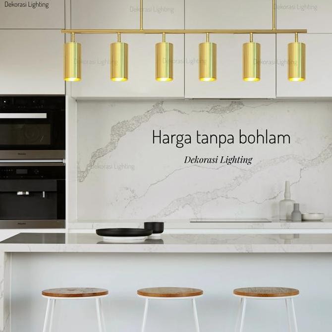 Lampu gantung gold panjang 130cm spotlight 7lampu dekorasi cafe
