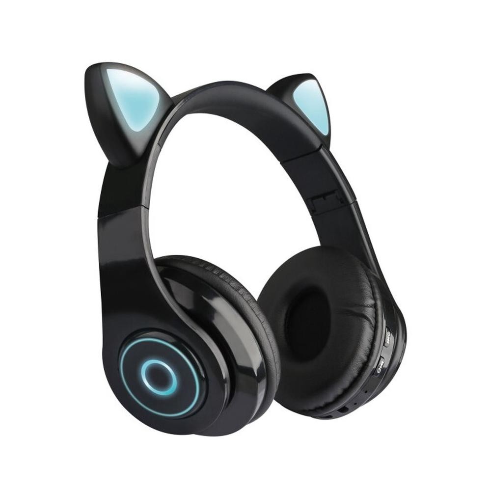Premium  Headphone Headseat Cat Ear Cute Wireless Bluetooth Build In Mix Led Extra Bass Mic Wireless