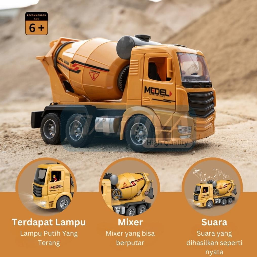 Original Mainan Rc Truk Molen 11 Channel - Qatova Remote Control Cement Mixer Truck 2.4Ghz
