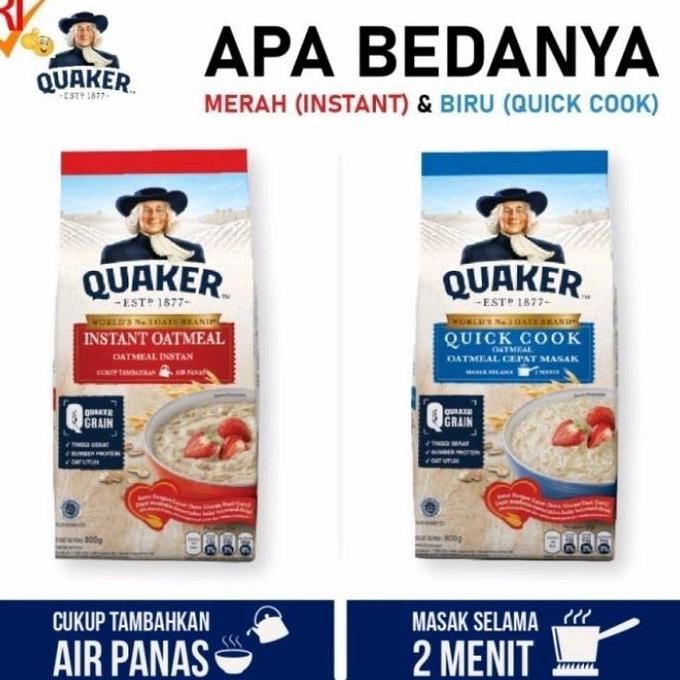 

Quaker Oats Instan Oatmeal / Quick Cooking 800Gr - Quakers Oat 800 Gr Terlaris