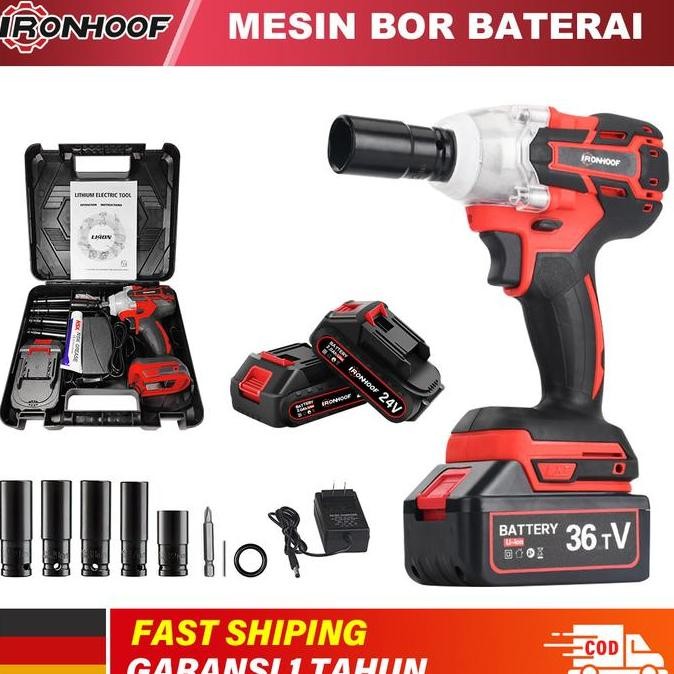 Ironhoof Mesin Bor Impact Wrench Cordless Pembuka Baut Baterai