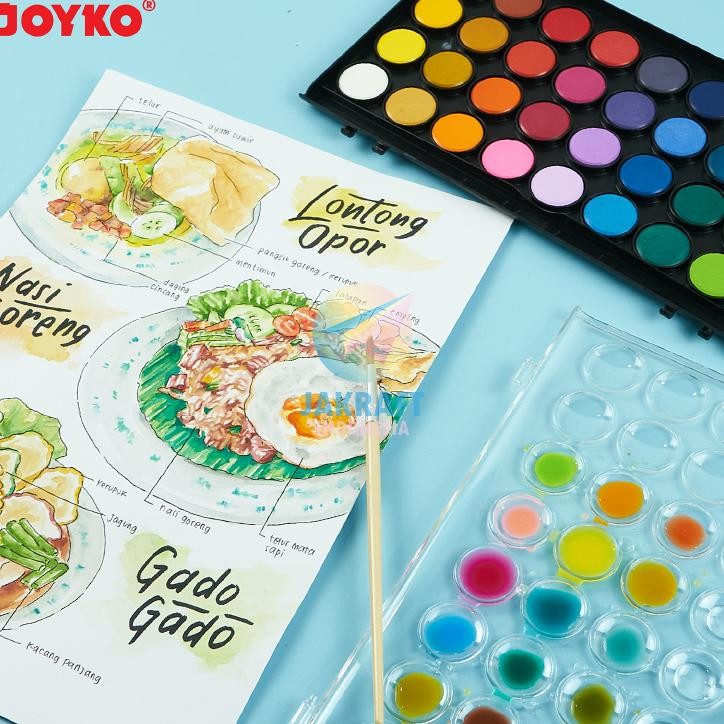 

1 Set Cat Air Watercolor Cake 36 Warna Joyko Wc336 Bonus Kuas Lukis Water Color