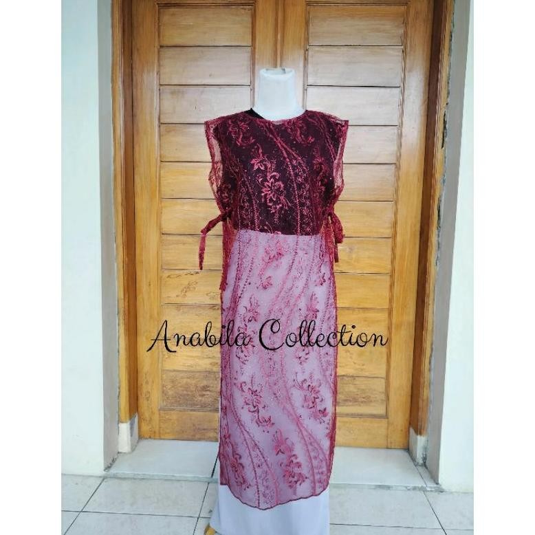 Outer Sojin Tille Long vest Brukat Premium Kondangan Mewah / Luaran Gamis / Rompi panjang Kekinian A