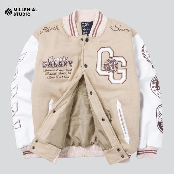 Jaket Varsity Galaxy Cosmic Cream | Baseball Jacket Bordir Original (Best Quality)