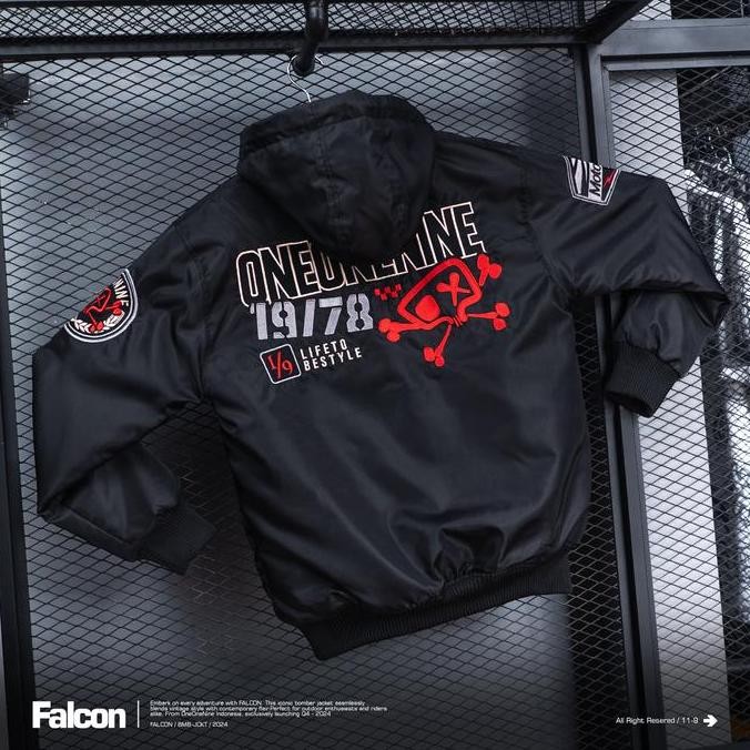 Oneonenine Ksr Jaket Varsity Falcon Black - Jaket Motor Sport Parasut Bordir (Best Quality)