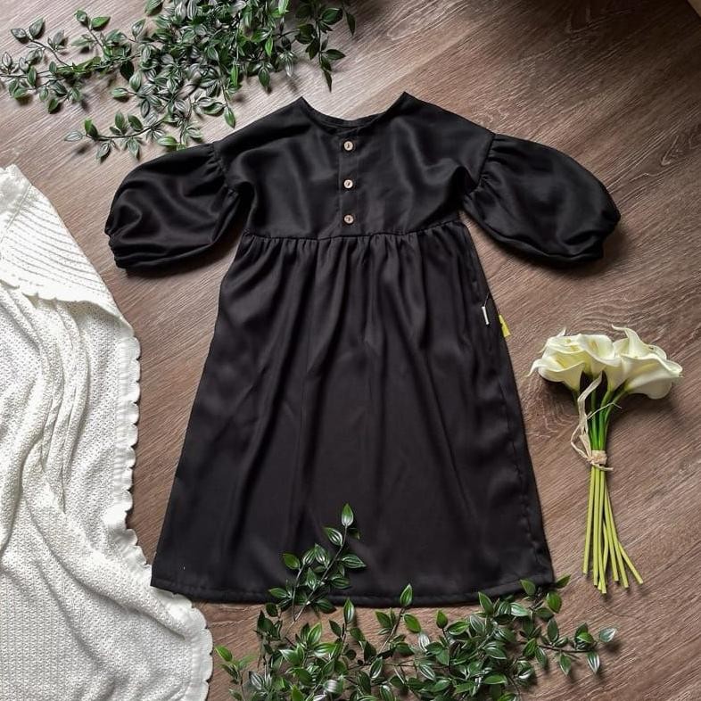 gaun long dress muslim anak polos satin AST