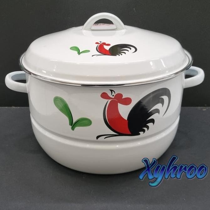 Panci Jumbo Besar Enamel 30cm Putih Motif Ayam Jago