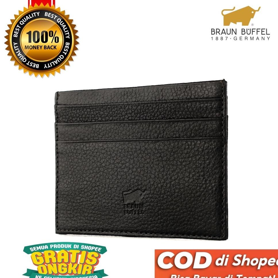 Braun Buffel Dompet Kartu Tipis Pria Wanita Slim Men Card Holder Wallet Kulit Sapi Hitam Cc03