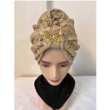 Turban Pesta brukat kupu Turban Instan dewasa brukat Turban mewah Ciput turki premium ss