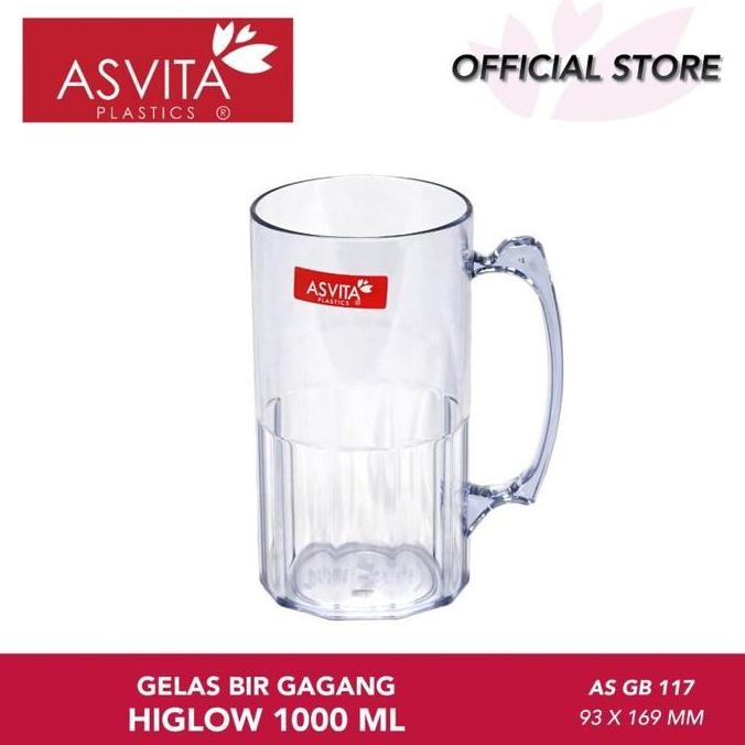 ASVITA Gelas Bir Higlow Gagang 1000 ML - 6 pcs - GB117 | Mug Cangkir Minuman Kopi Teh Restoran Cafe 