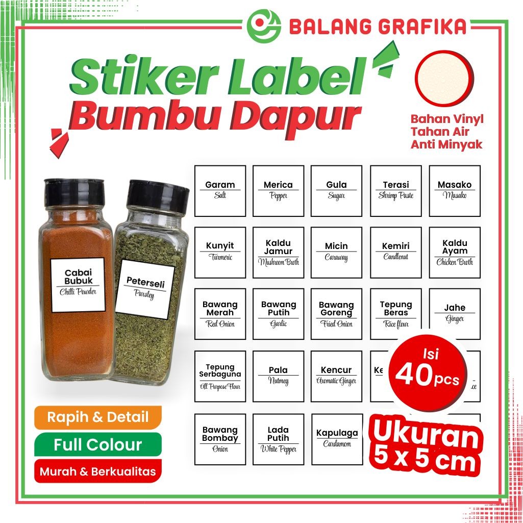 

Stiker Label Bumbu Dapur Ukuran 5x5 cm Sticker Penanda Bahan Masakan Isi 40 pcs