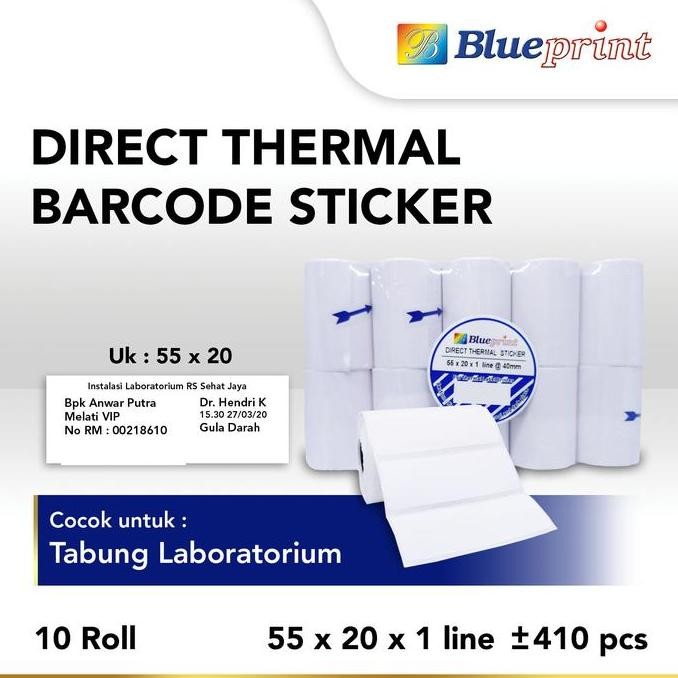 

Direct Thermal Sticker , Kertas Label Stiker BLUEPRINT 55 x 20 , 550 mm 1 Line - 10 Roll