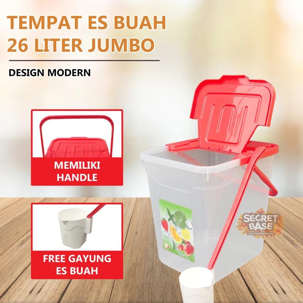 Toples Es Buah 26 L - Wadah Tempat Es Buah Besar Bonus Gayung Panjang Jualan Jus Capcin Juice Coklat