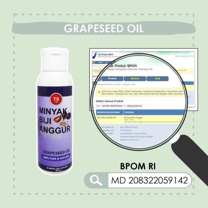 

TSb Minyak Biji Anggur / Grapeseed Oil - Food Grade - Unrined - Cold Pressed 100ml