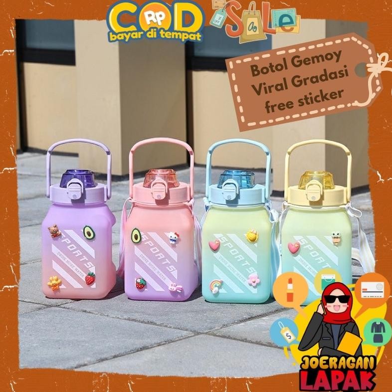 Botol Minum Kotak Gradasi Viral Bonus Hiasan Stiker 2D 3D Tumblr Bottle New Product