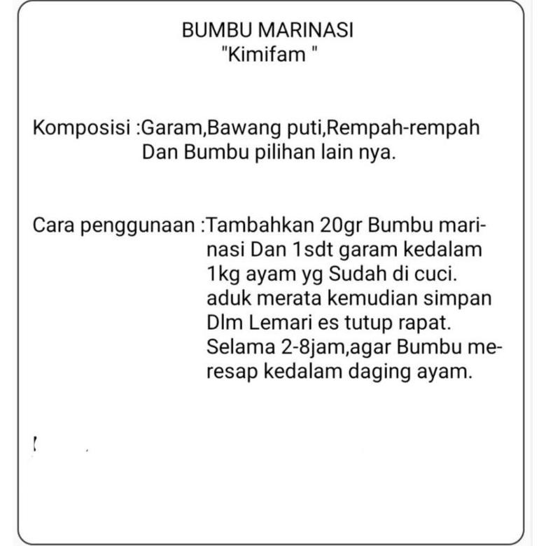 

Bumbu Marinasi Hot /Spicy 1kg. (Untuk 50kg/Ekor Ayam) RB10