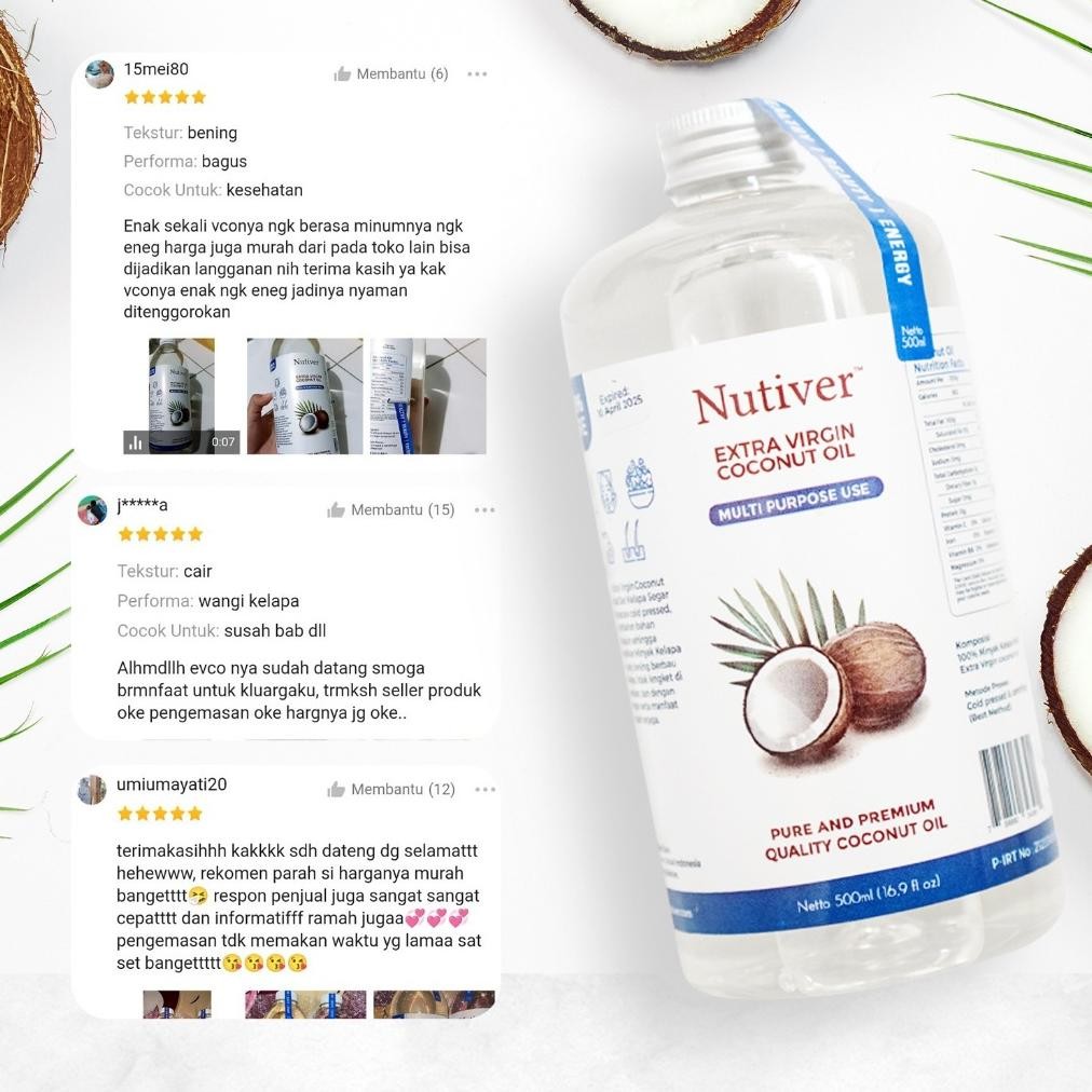 

Nutiver VCO MPASI Anak 250ml - Extra Virgin Coconut Oil Cold Pressed untuk Pertumbuhan dan Kekebalan Tubuh