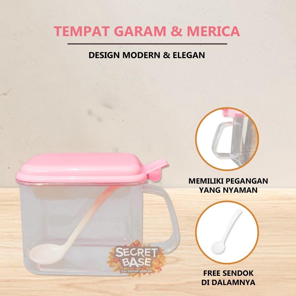 Tempat Bumbu Isi 4 + Sendok Dan Tatakan Golden Sunkist Wadah Bumbu Bubuk Dapur Set Toples Plastik Ga