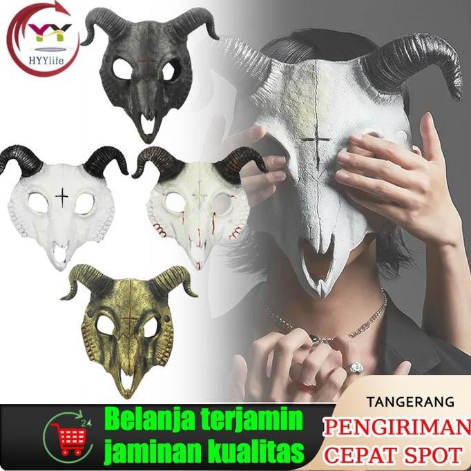 Topeng Tengkorak Domba/ Topeng Tanduk Ram Kambing Tengkorak Halloween