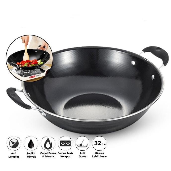Wajan Kuping Enamel Kuali Hitam Ukuran 34 Cm Diameter Qme Shinko Baru