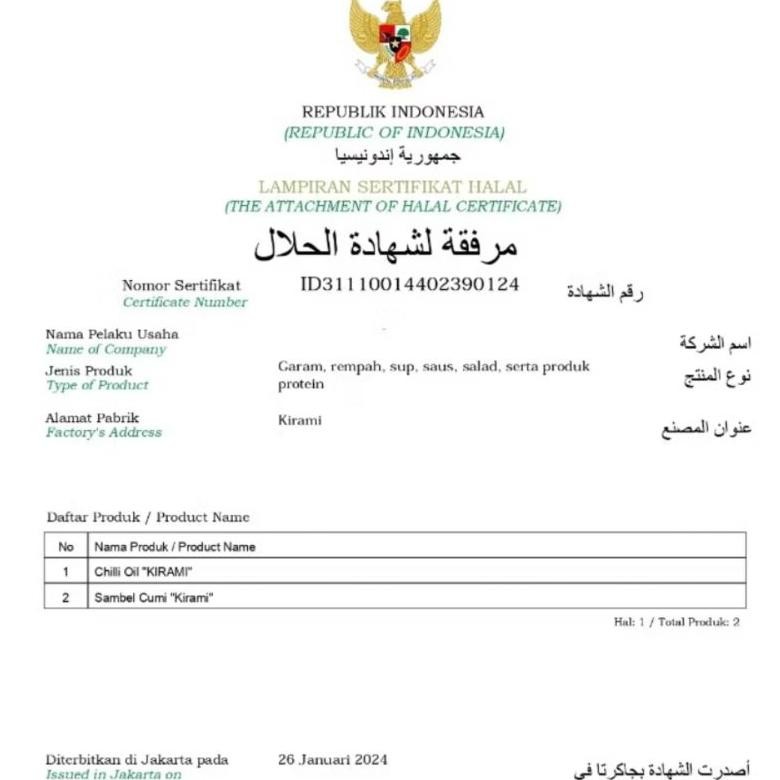 

BrontusID - Kirami Chili Oil Halal 500 Gram - Kirami RB10