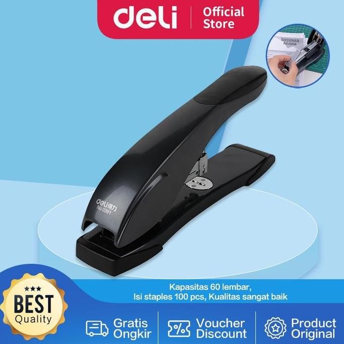 

Deli Stapler Heavy Duty 20~60Sheets Penutup Tpe Untuk Kenyamanan, Indikator Staples Rendah, Anti Sel Stationery Co