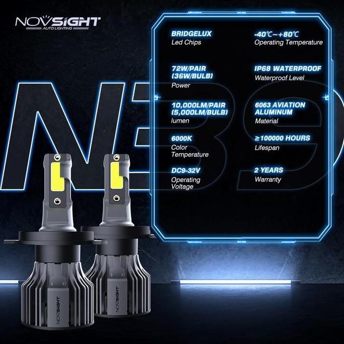 . NOVSIGHT Lampu LED Headlight Lampu Utama Mobil H4 H7 H11 H1 9005 72W
