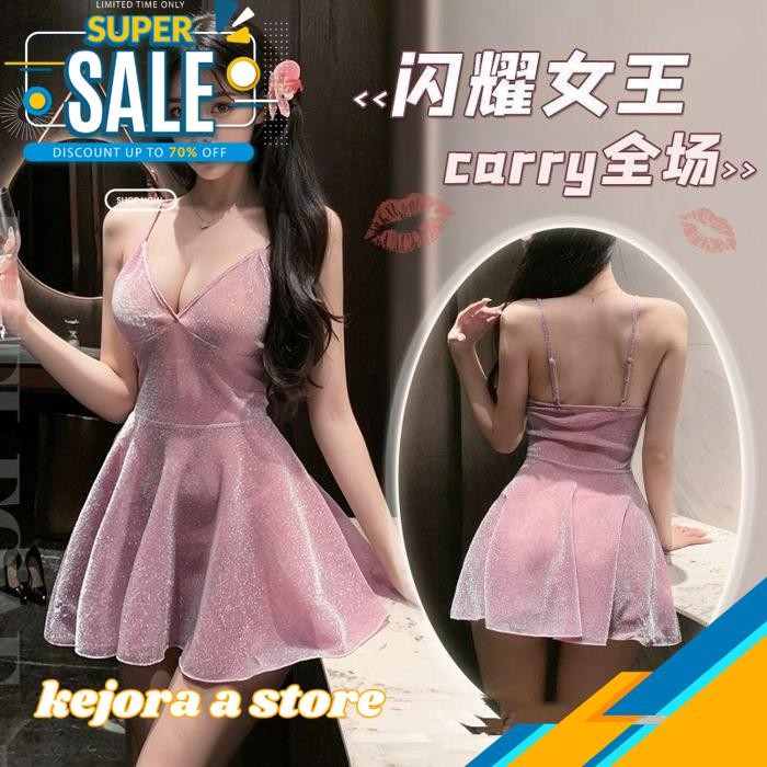 LINGERIE SEXY WANITA GAUN GARIS MALAM CLUB MENGKILAP TRANSPARANT F415 TERMURAH