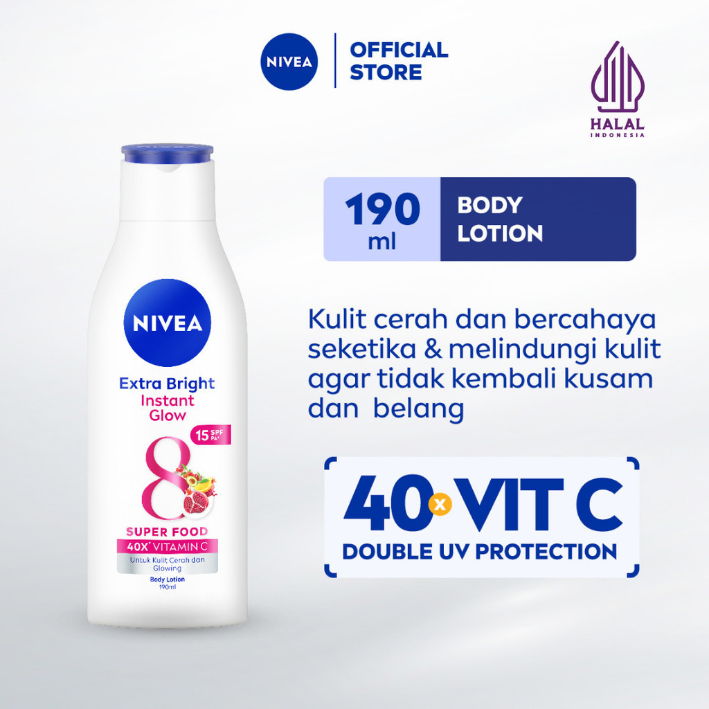 NIVEA Body Lotion Extra Bright Instant Glow SPF15 190ml - Hand body lotion moisturizer mencerahkan k