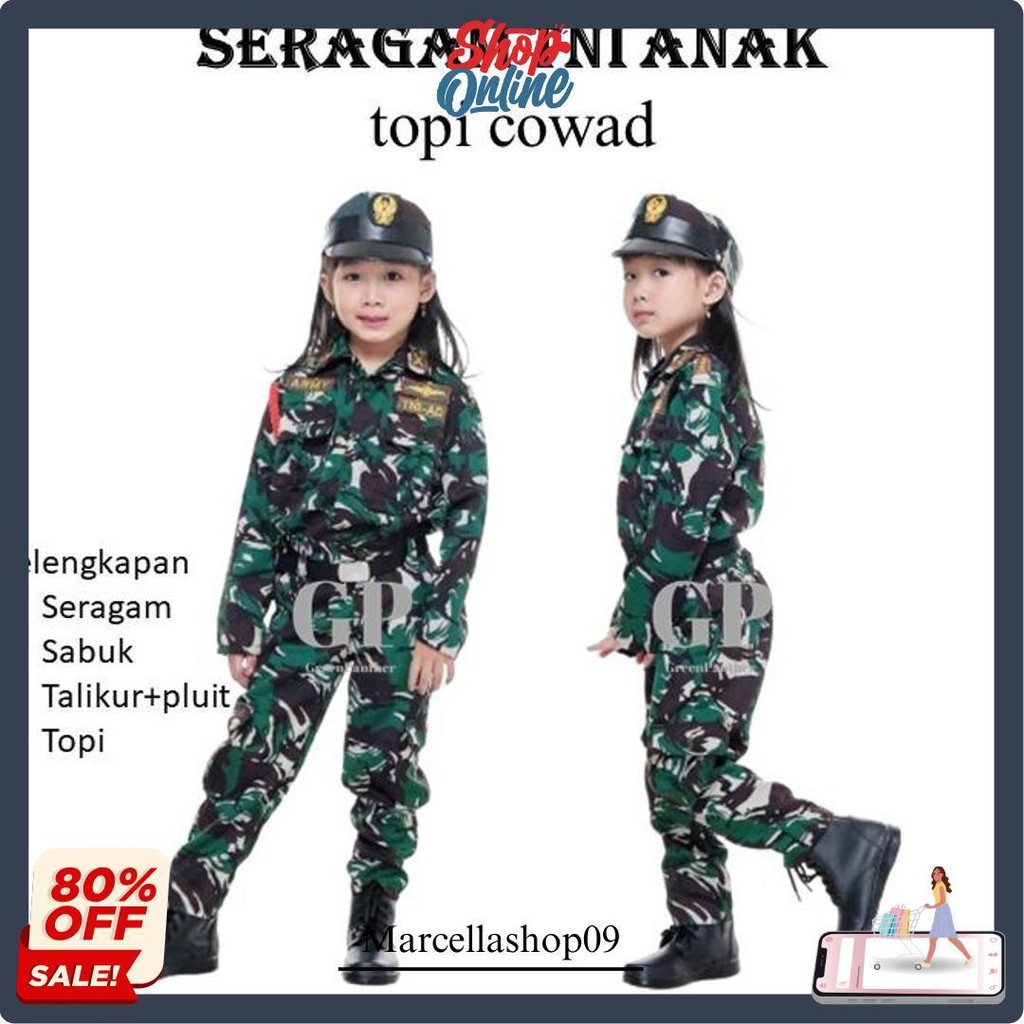 Baju Seragam Tni Anak / Kostum Seragam Tni Anak Komplit / Kostum Tni Anak / Baju Tentara Anak Laki L
