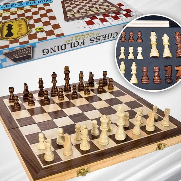 Papan Catur Kayu Wooden Folding Chess Set